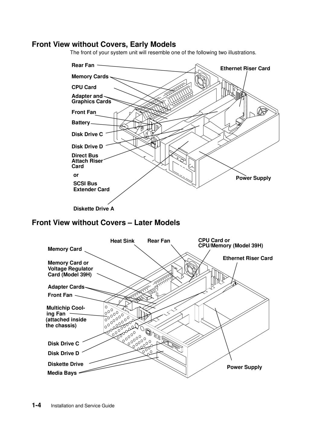 IBM 7012 manual Front View without Covers, Early Models, Front View without Covers ± Later Models 