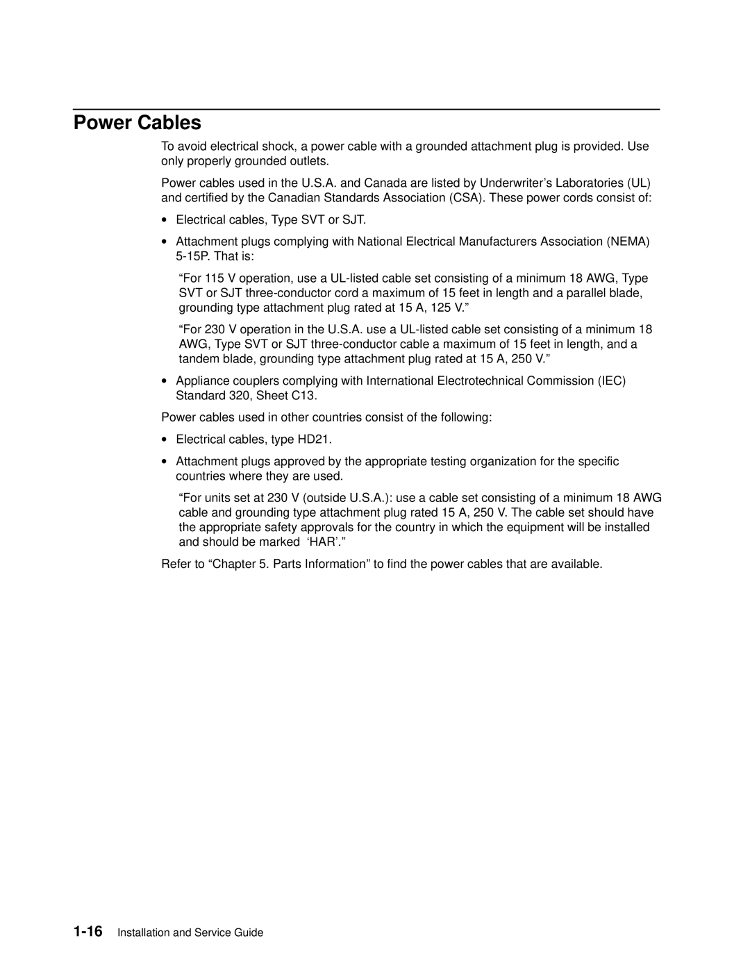 IBM 7012 manual Power Cables 