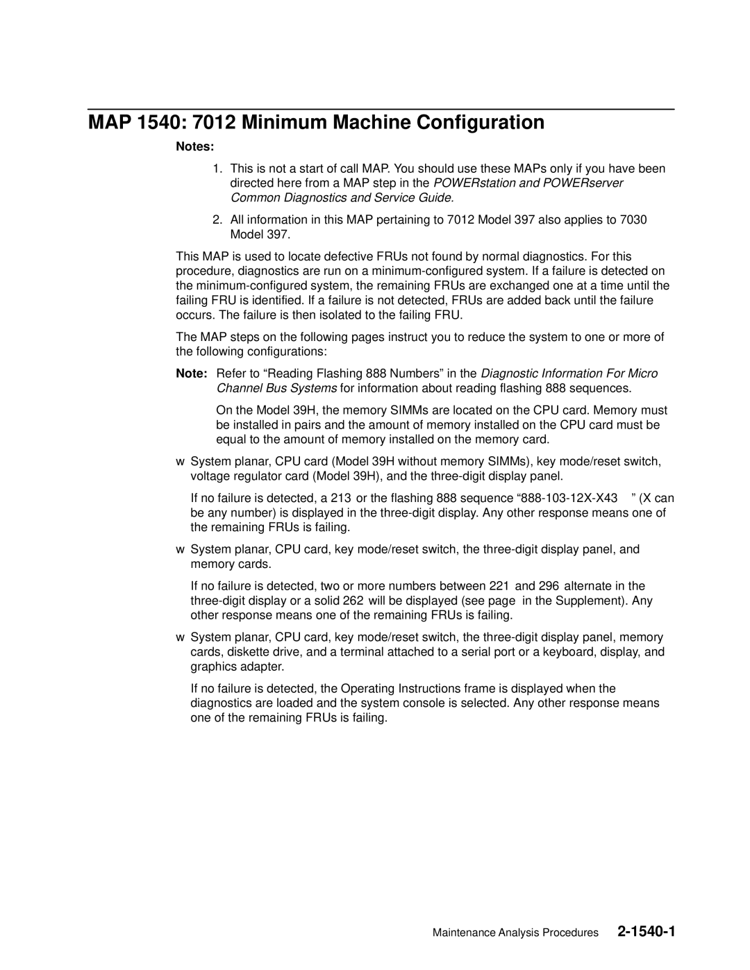 IBM manual MAP 1540 7012 Minimum Machine Configuration 