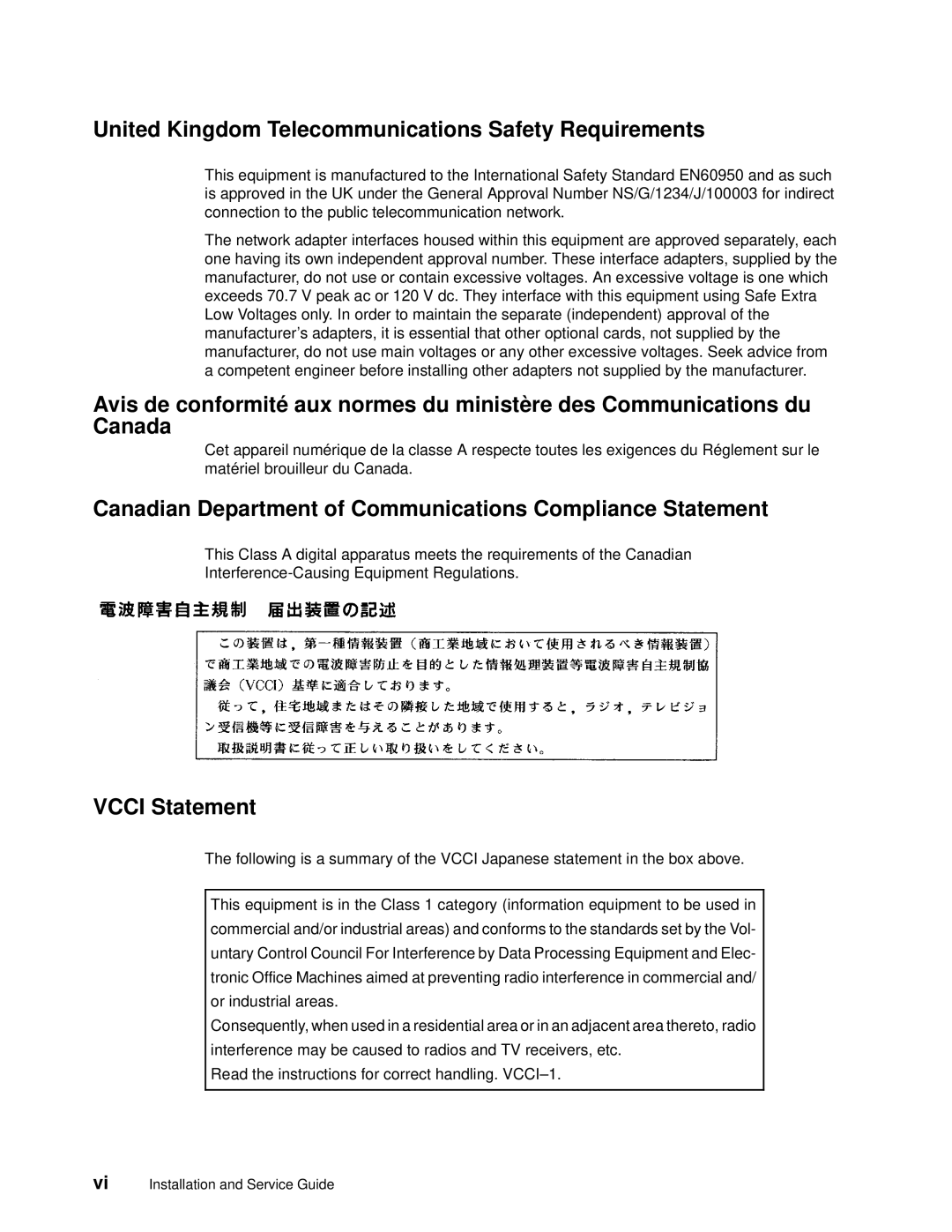 IBM 7012 United Kingdom Telecommunications Safety Requirements, Canadian Department of Communications Compliance Statement 