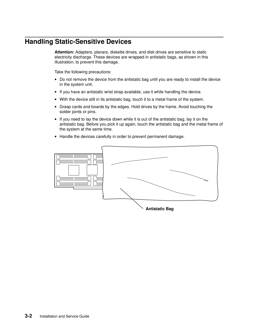 IBM 7012 manual Handling Static-Sensitive Devices, Antistatic Bag 