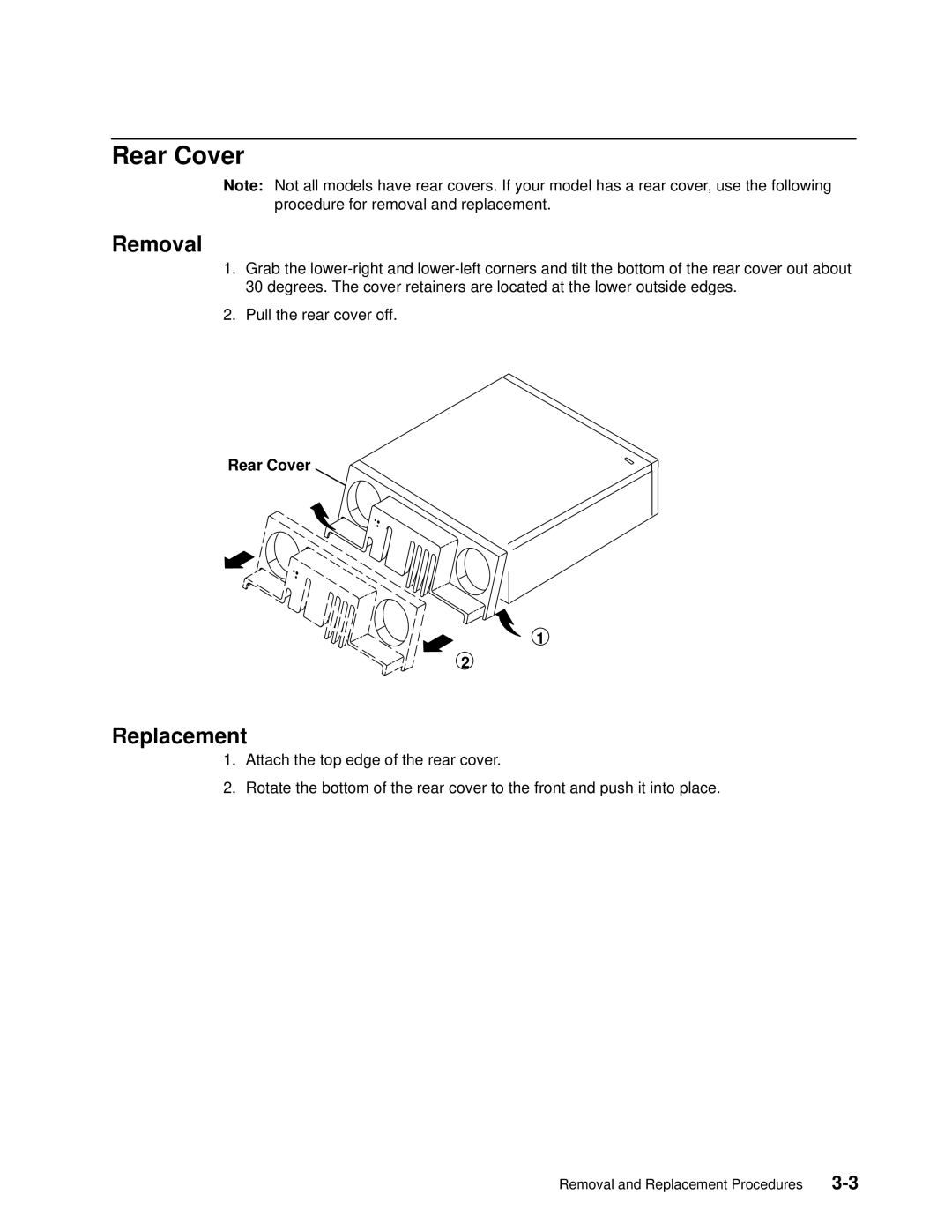 IBM 7012 manual Rear Cover, Removal, Replacement 