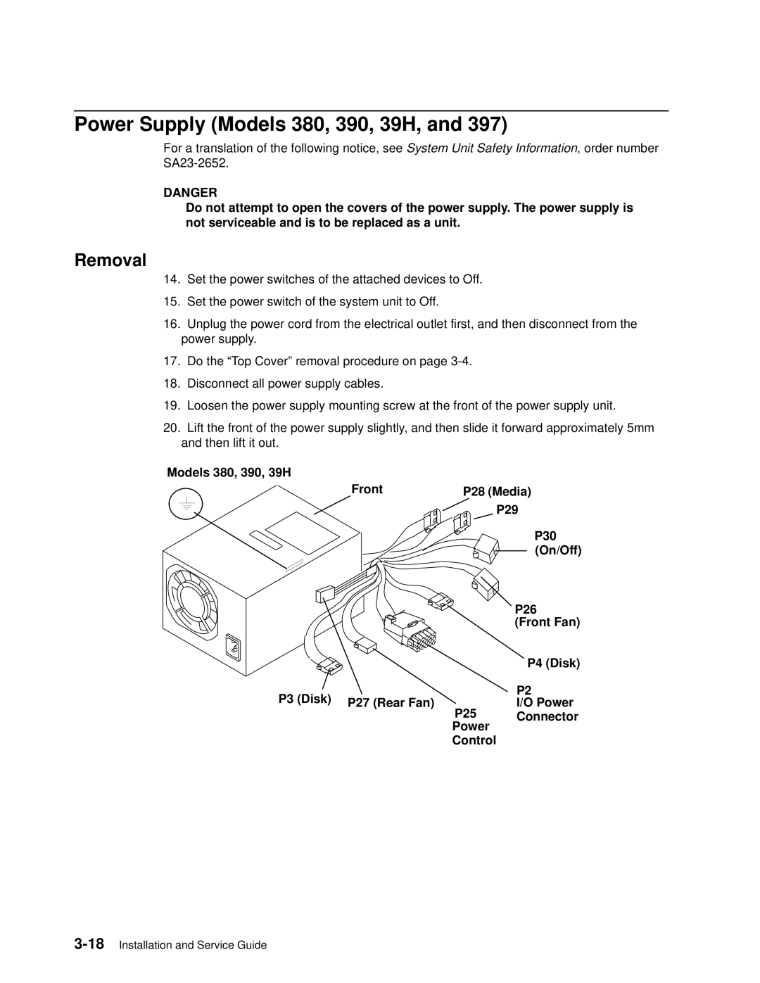 IBM 7012 manual Power Supply Models 380, 390, 39H 