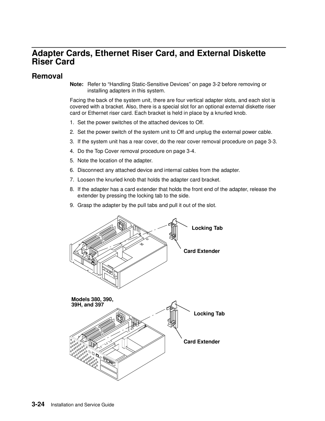 IBM 7012 manual Locking Tab Card Extender Models 380, 390, 39H 