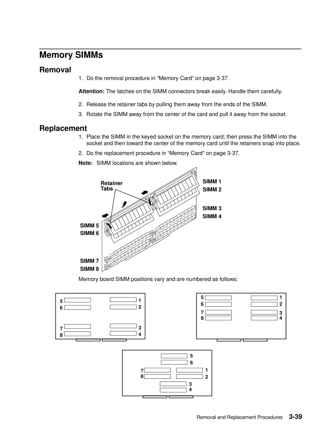 IBM 7012 manual Memory SIMMs, Retainer 