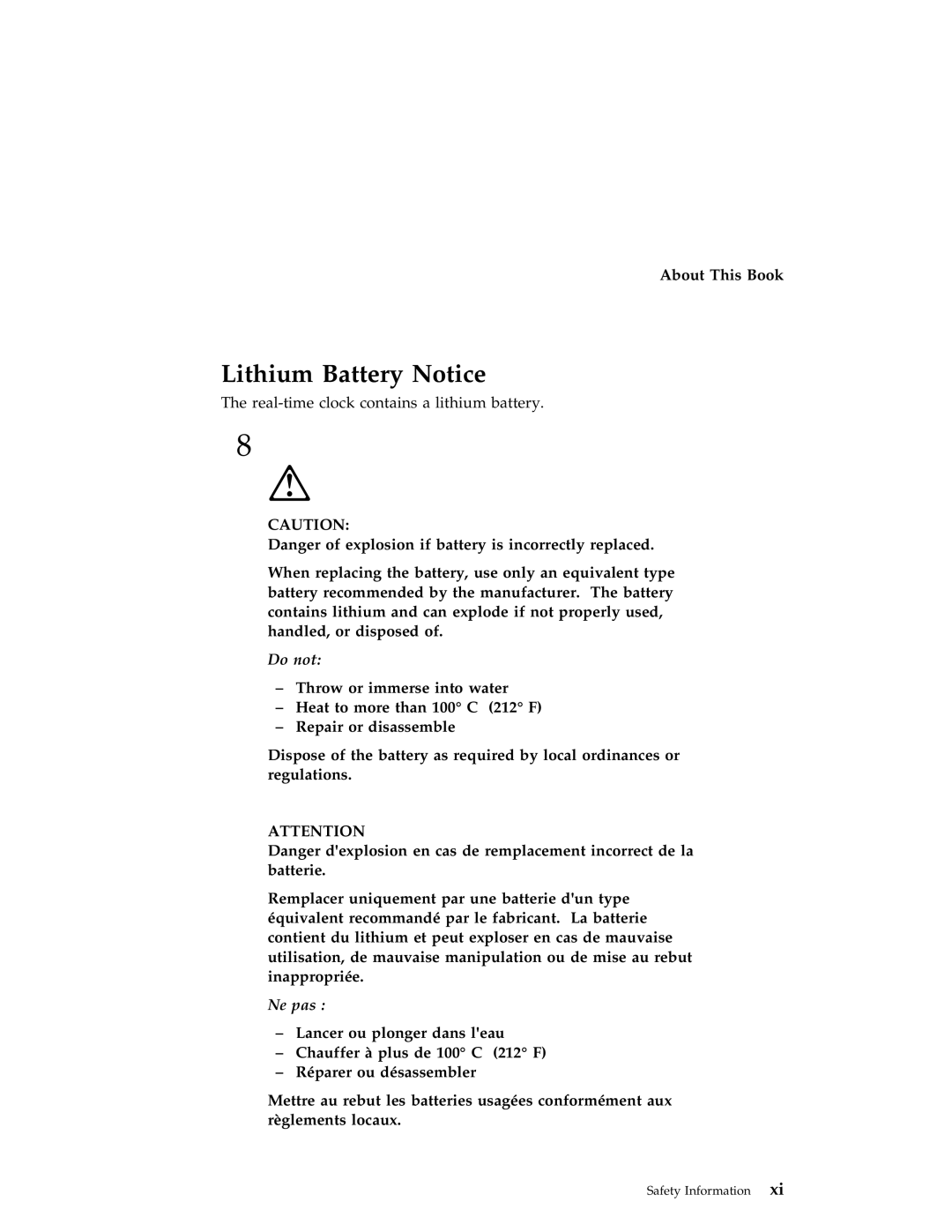 IBM 704 manual Lithium Battery Notice, Do not 