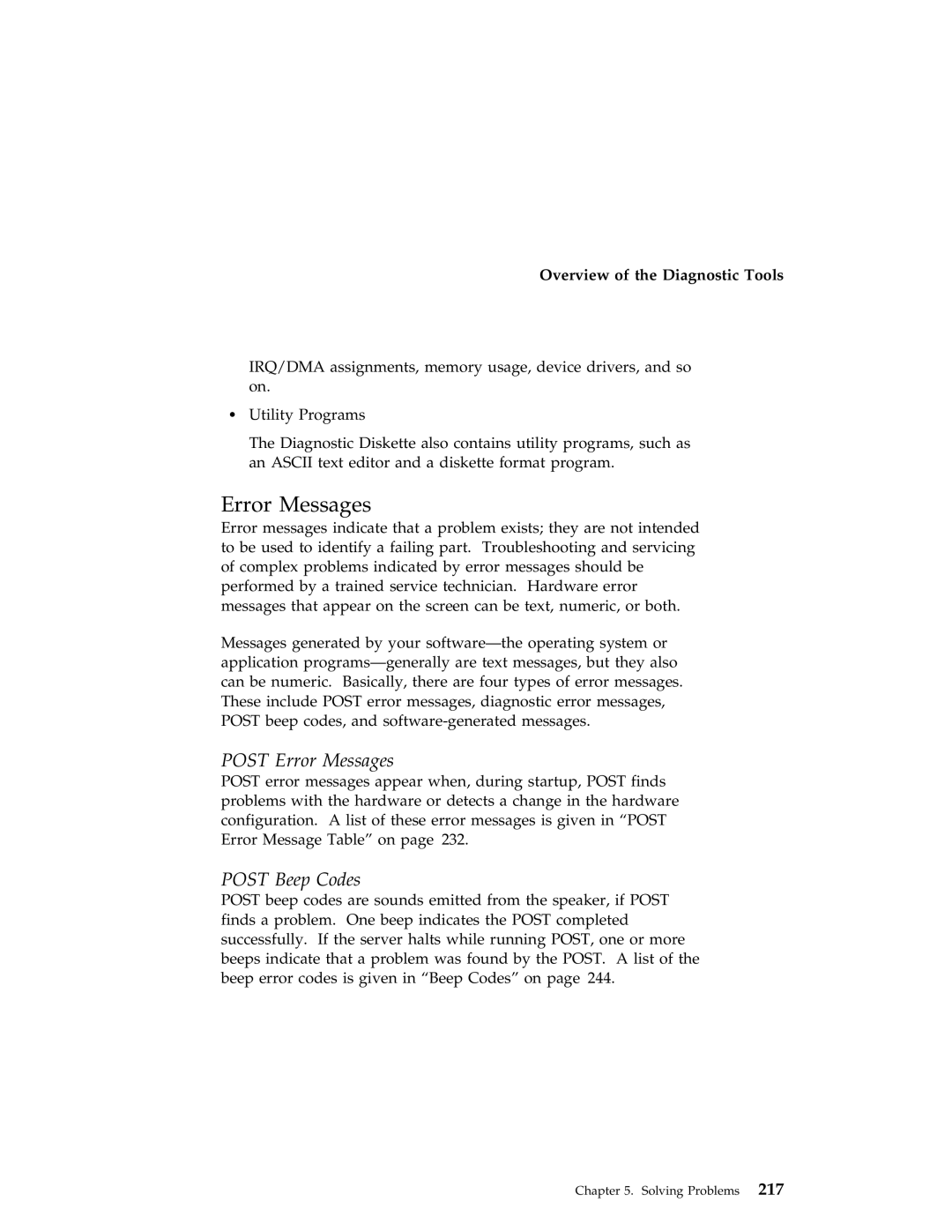 IBM 704 manual Post Error Messages, Post Beep Codes 