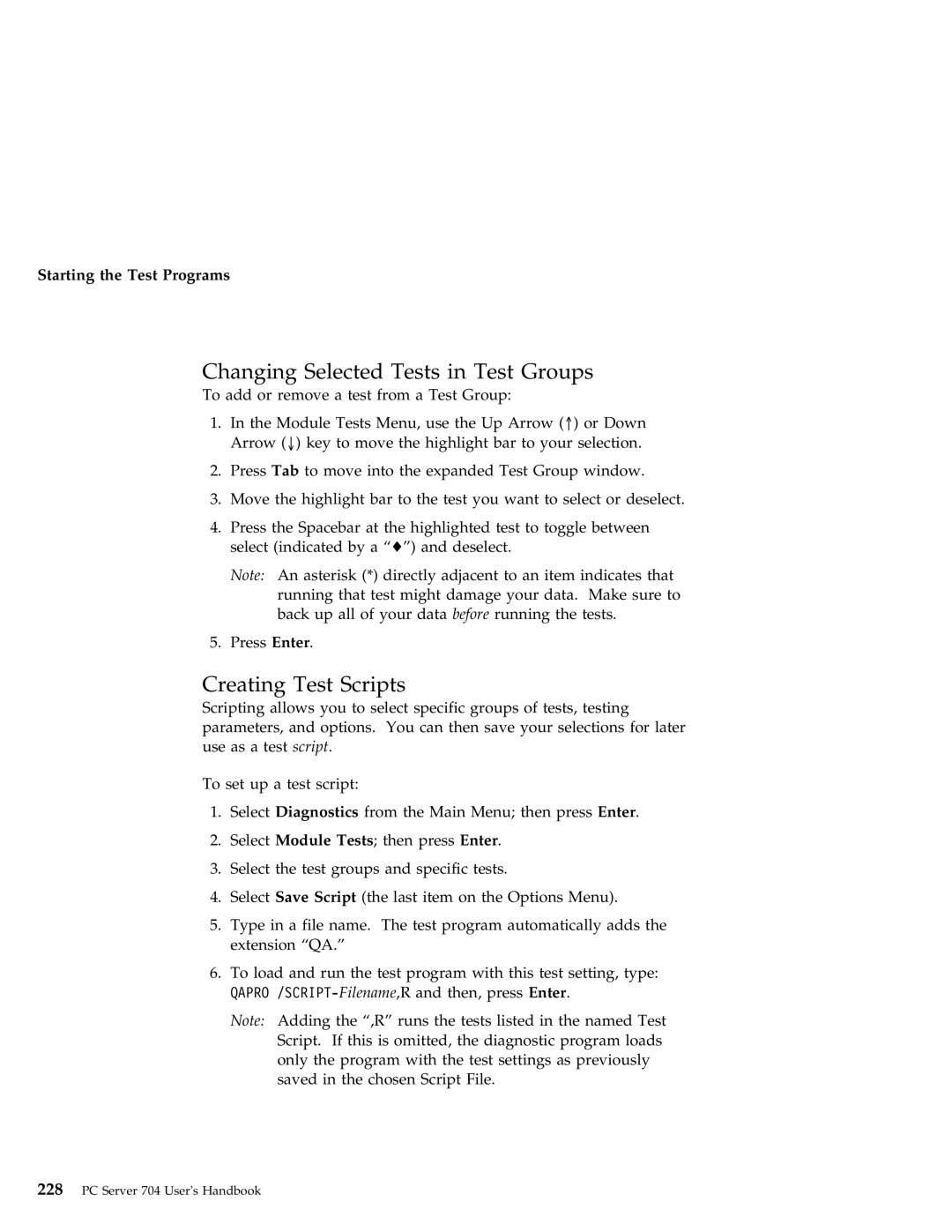 IBM 704 manual Changing Selected Tests in Test Groups, Creating Test Scripts 