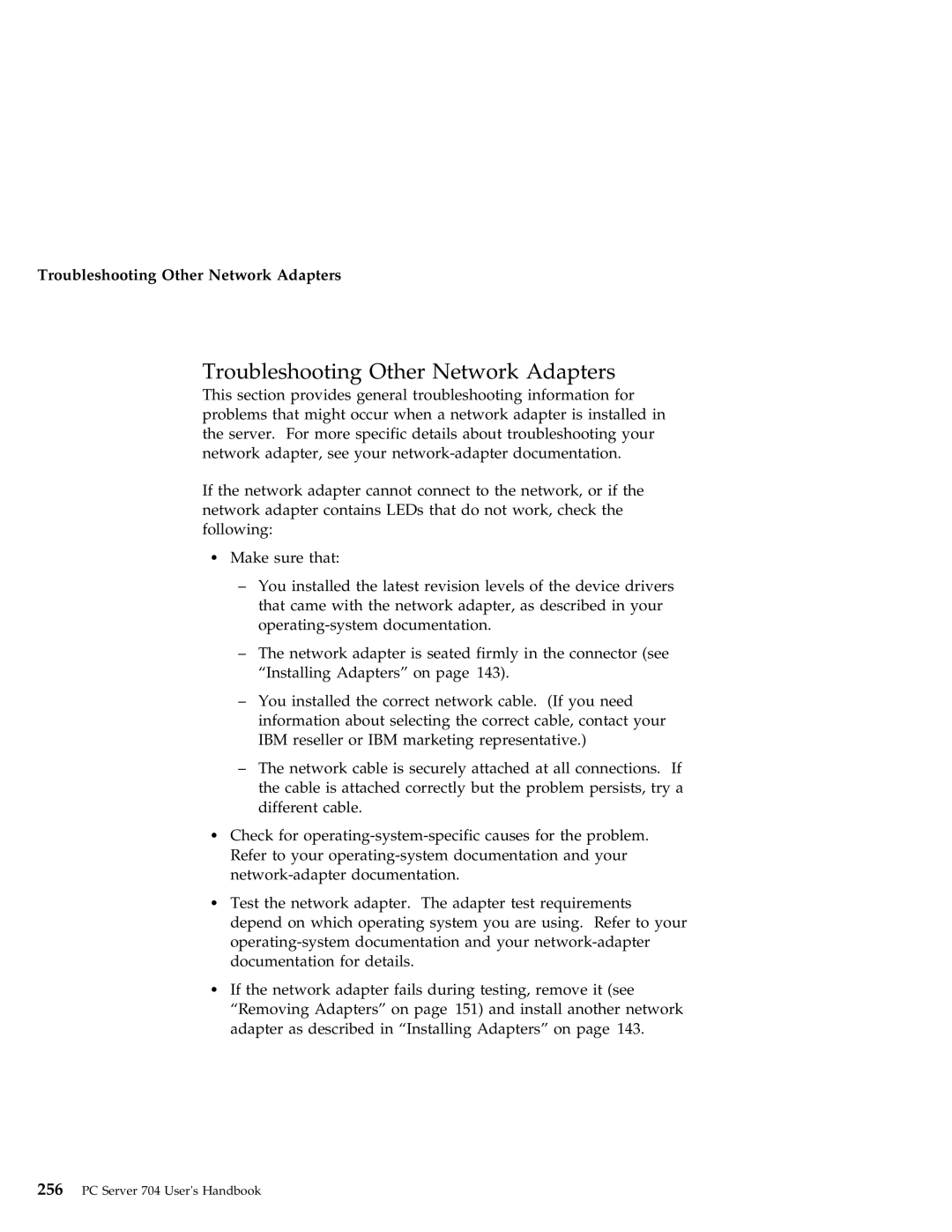 IBM 704 manual Troubleshooting Other Network Adapters 