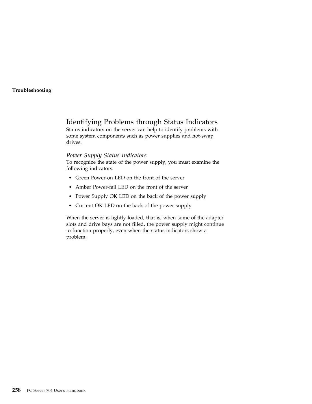 IBM 704 manual Identifying Problems through Status Indicators, Power Supply Status Indicators 