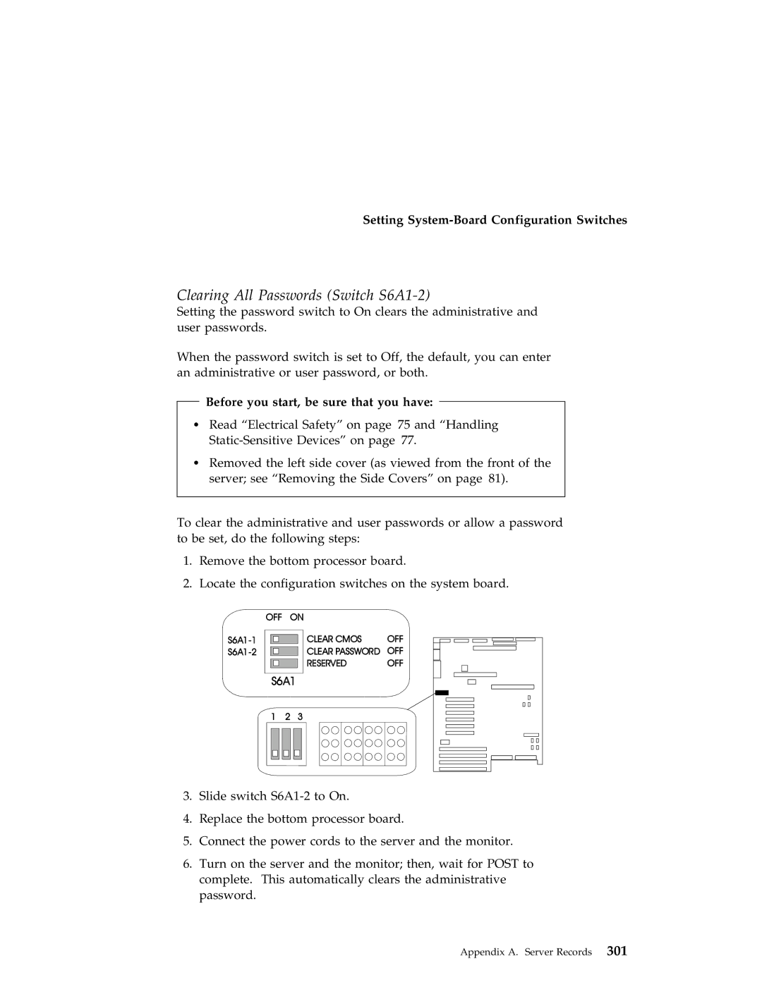 IBM 704 manual Clearing All Passwords Switch S6A1-2 