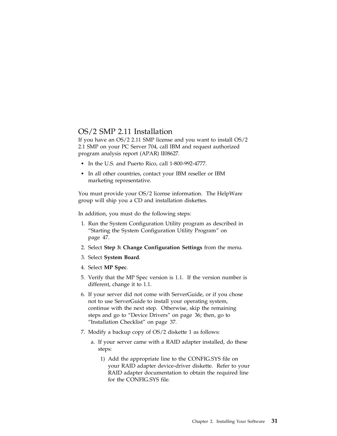 IBM 704 manual OS/2 SMP 2.11 Installation 