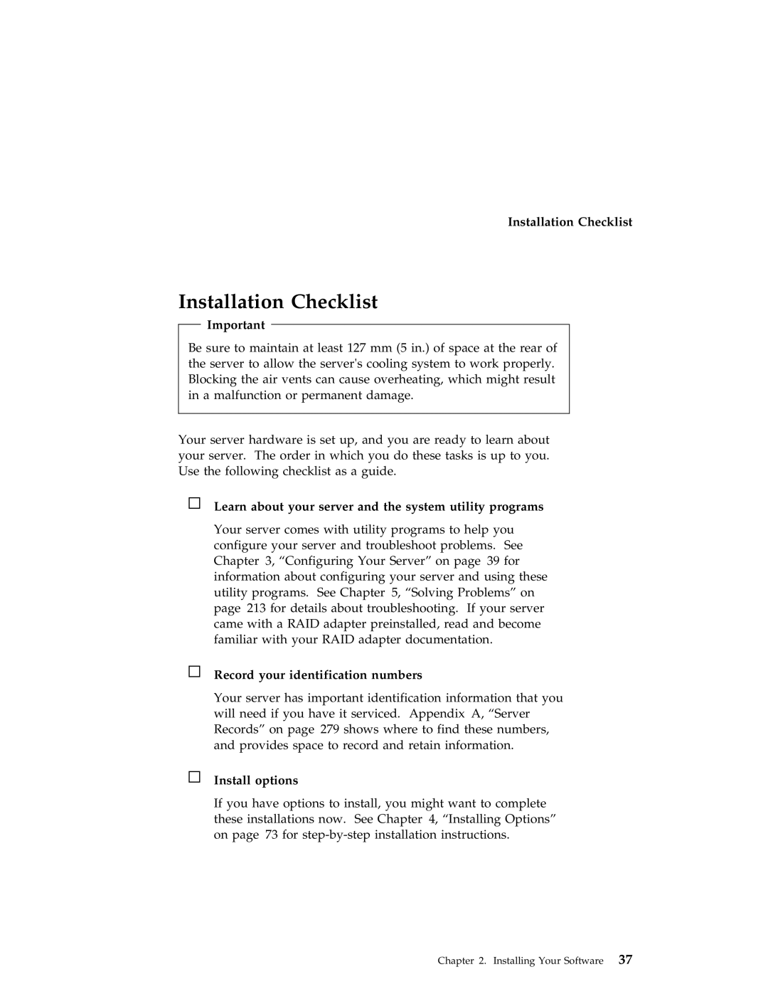 IBM 704 manual Installation Checklist, Learn about your server and the system utility programs, Install options 