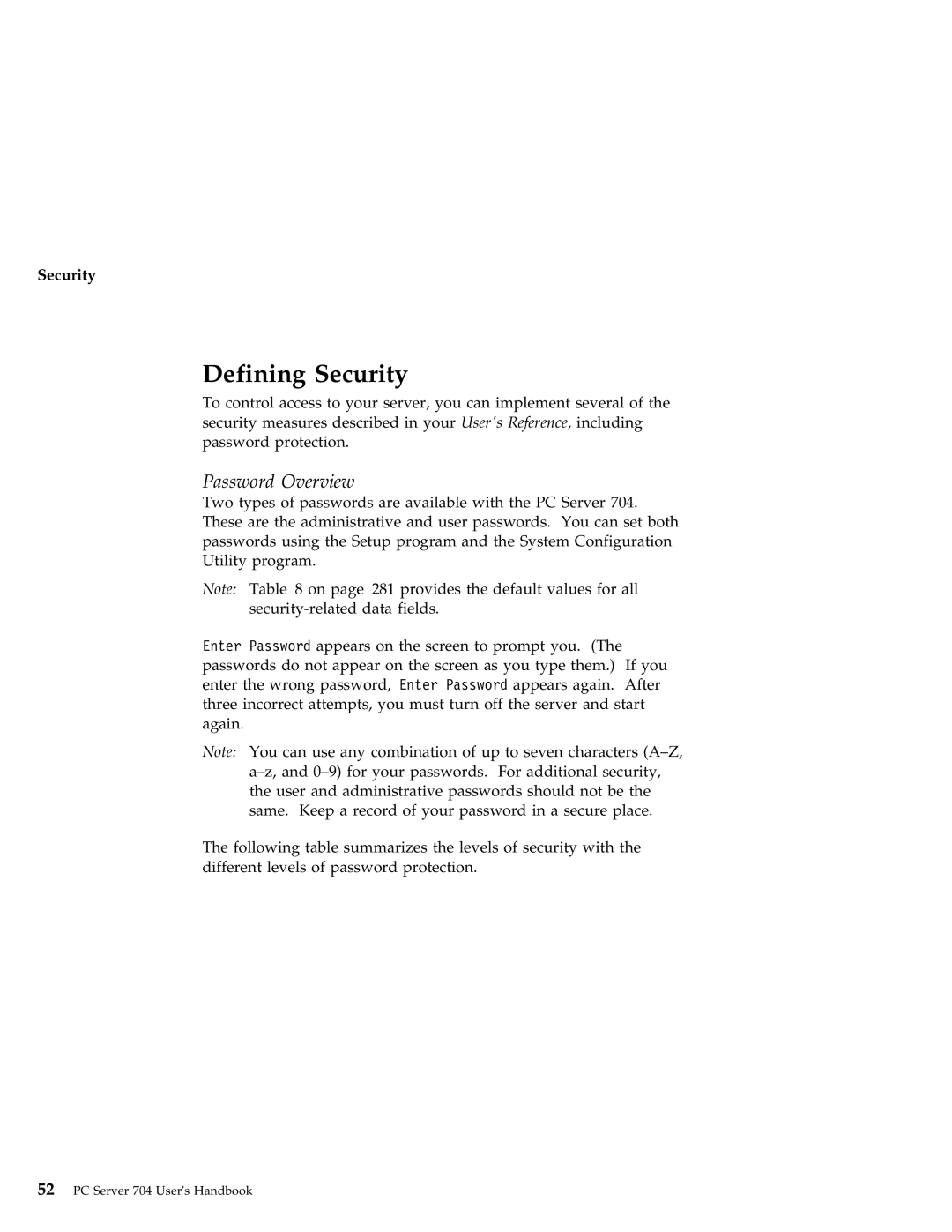 IBM 704 manual Defining Security, Password Overview 