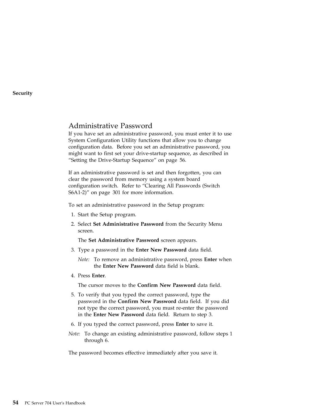 IBM 704 manual Set Administrative Password screen appears 