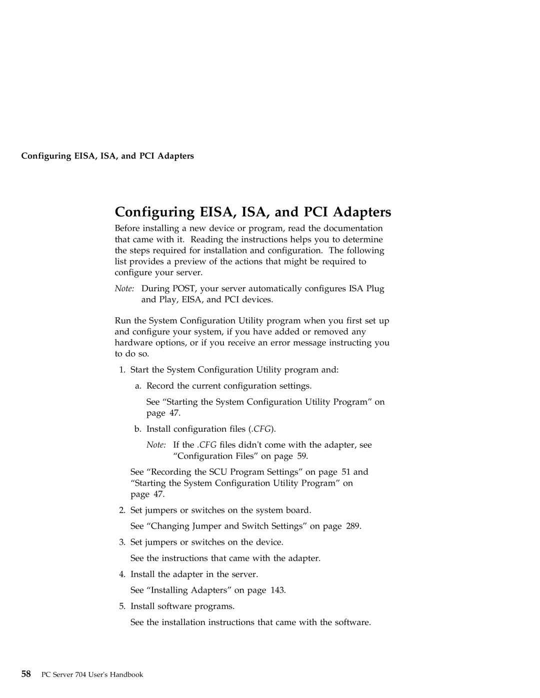 IBM 704 manual Configuring EISA, ISA, and PCI Adapters 