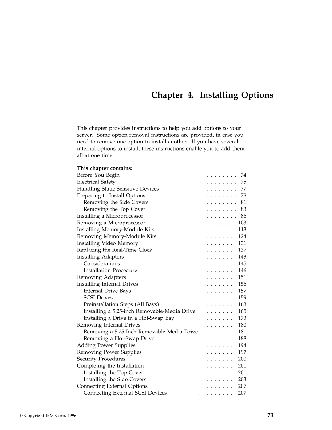 IBM 704 manual Installing Options, This chapter contains 