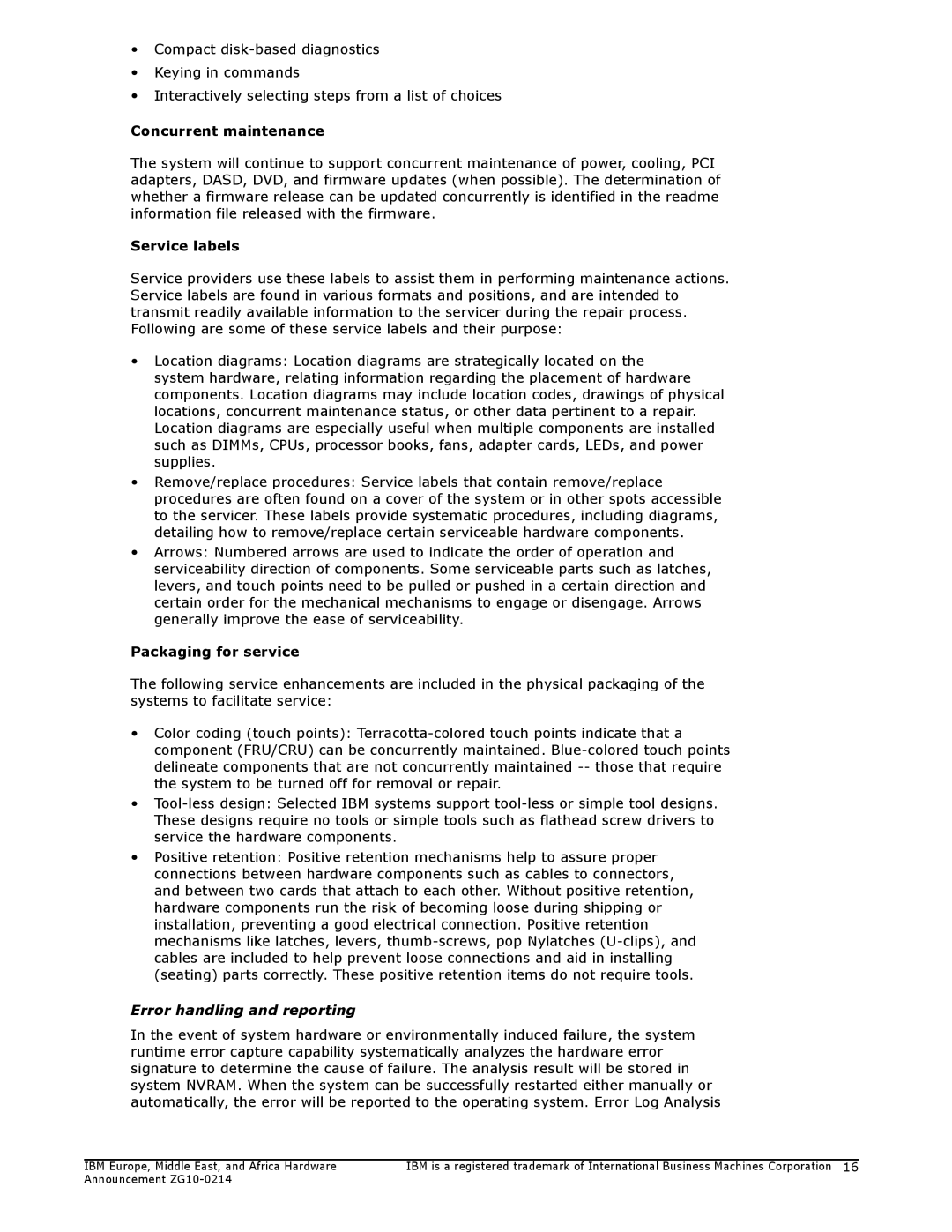 IBM 710, 730 manual Service labels, Error handling and reporting 