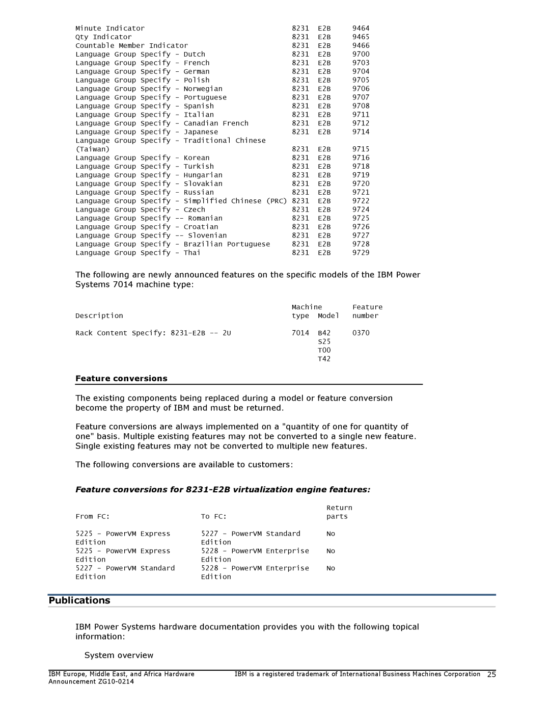 IBM 730, 710 manual Publications, Following conversions are available to customers 