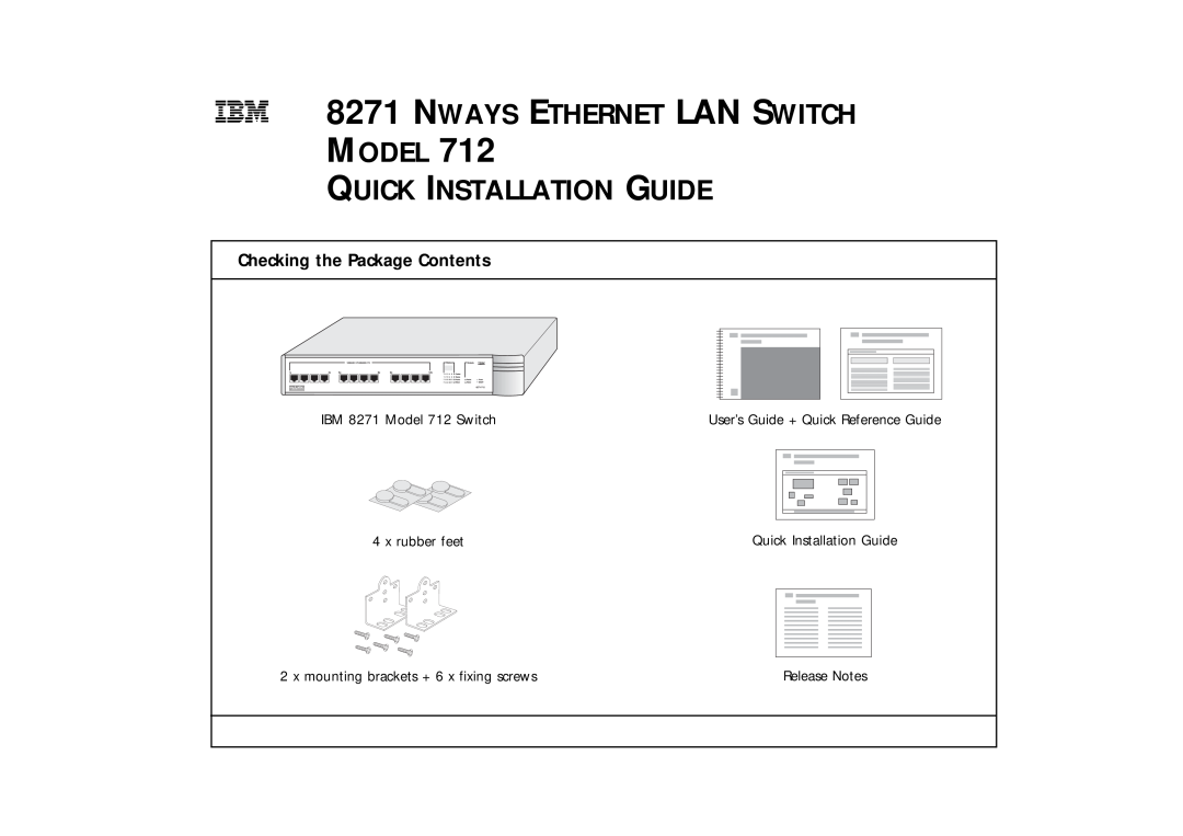 IBM 712 manual Checking the Package Contents, Nways Ethernet Lan Switch Model Quick Installation Guide, Release Notes 