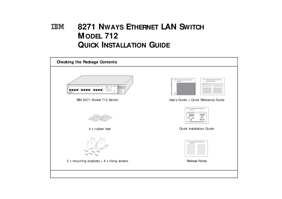 IBM 712 manual Nways Ethernet LAN Switch Model Quick Installation Guide, Checking the Package Contents 