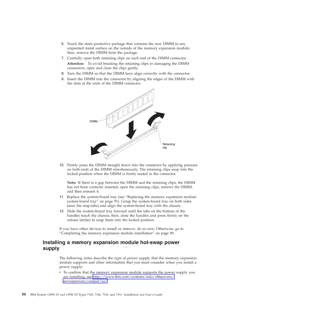 IBM 71453RU manual Installing a memory expansion module hot-swap power supply 