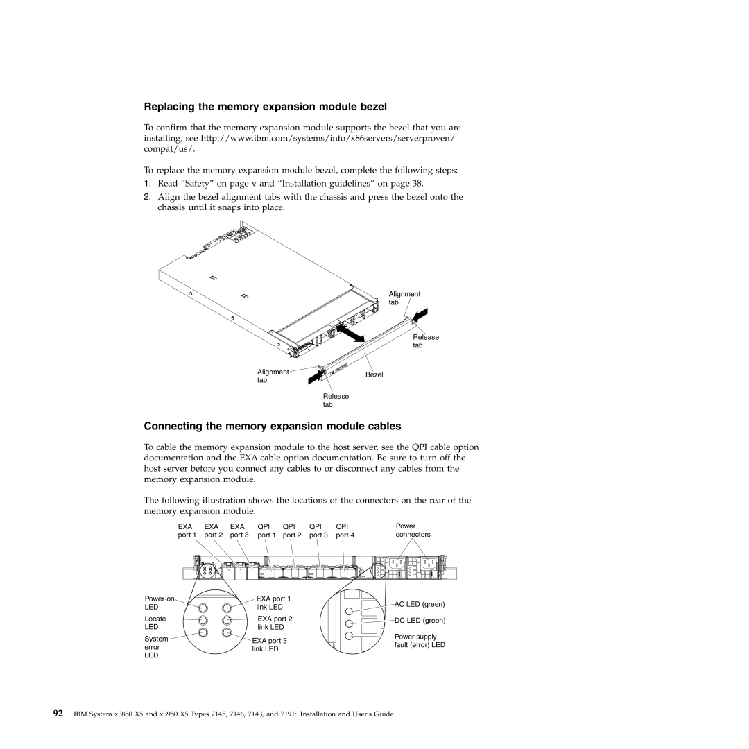 IBM 71453RU manual Replacing the memory expansion module bezel, Connecting the memory expansion module cables 