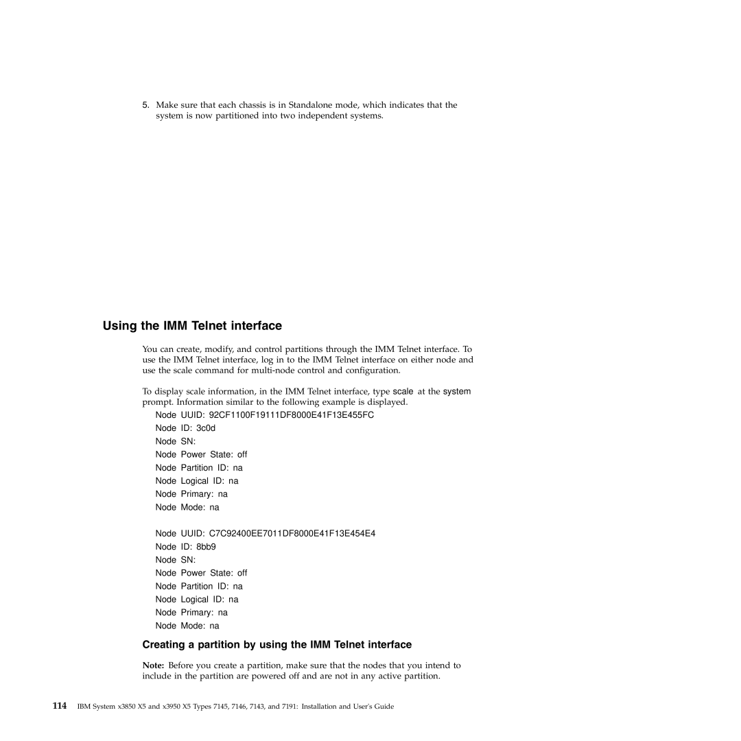 IBM 71453RU manual Using the IMM Telnet interface, Creating a partition by using the IMM Telnet interface 