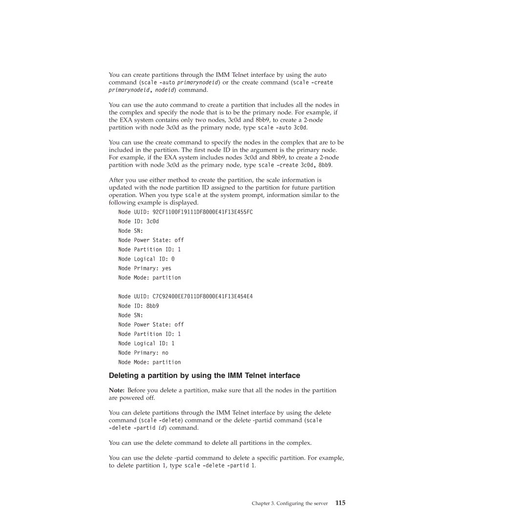 IBM 71453RU manual Deleting a partition by using the IMM Telnet interface 