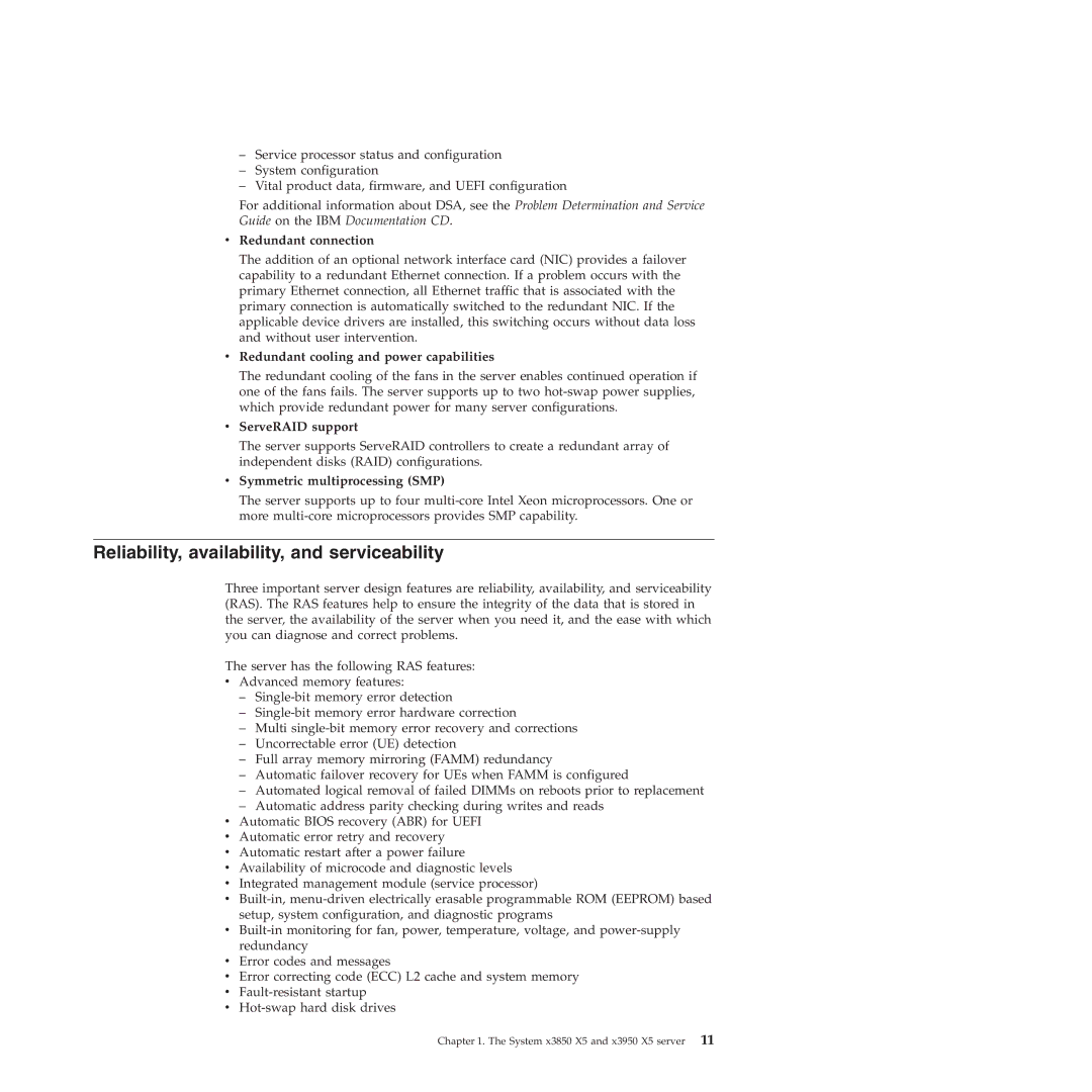 IBM 71453RU Reliability, availability, and serviceability, Redundant connection, Redundant cooling and power capabilities 