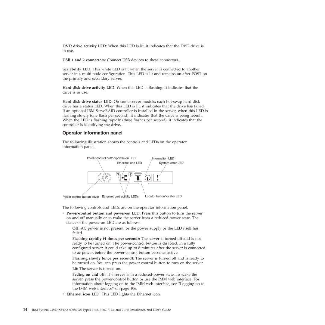 IBM 71453RU manual Operator information panel 