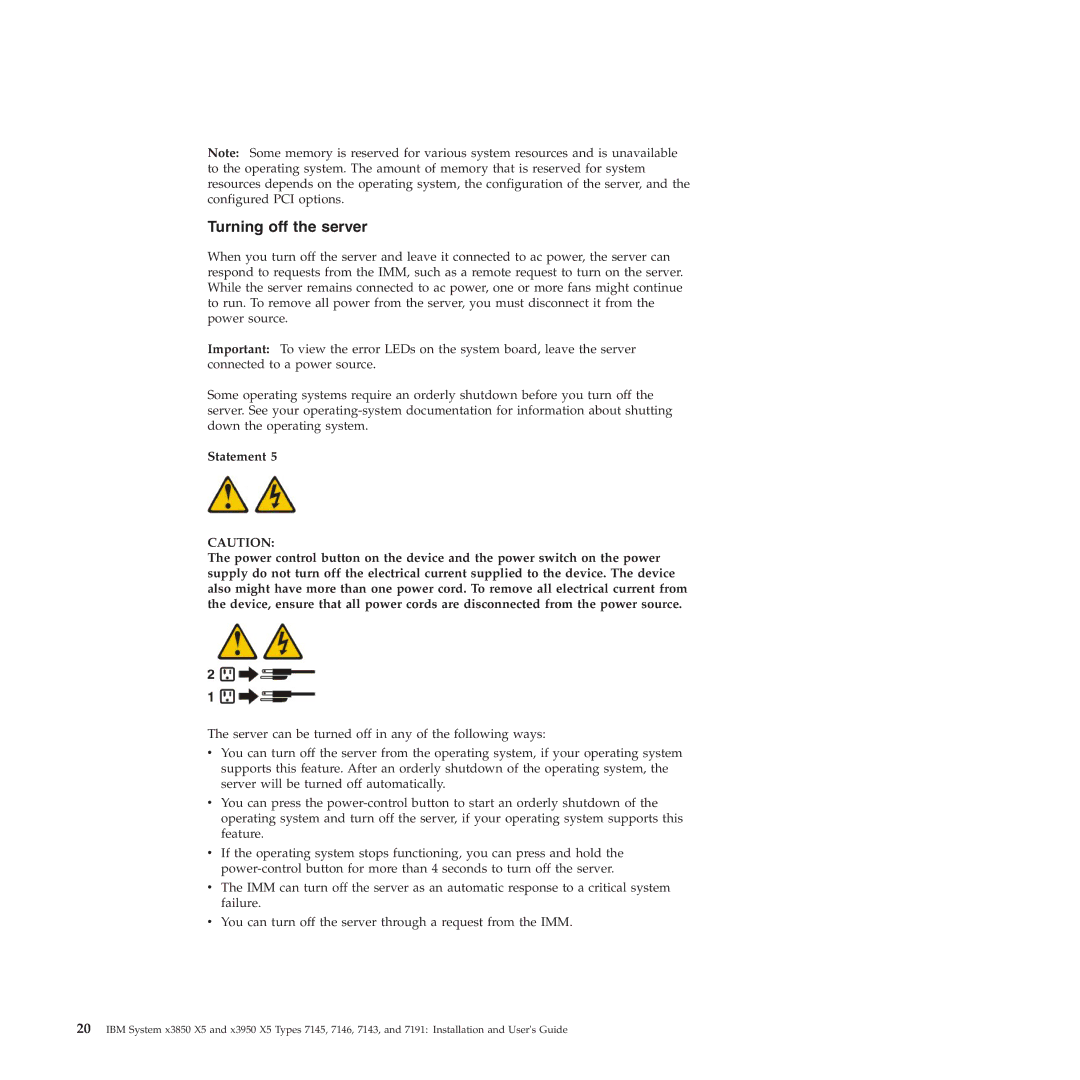 IBM 71453RU manual Turning off the server 