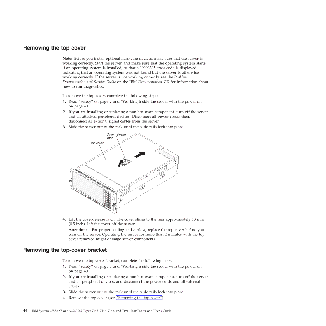 IBM 71453RU manual Removing the top cover, Removing the top-cover bracket 