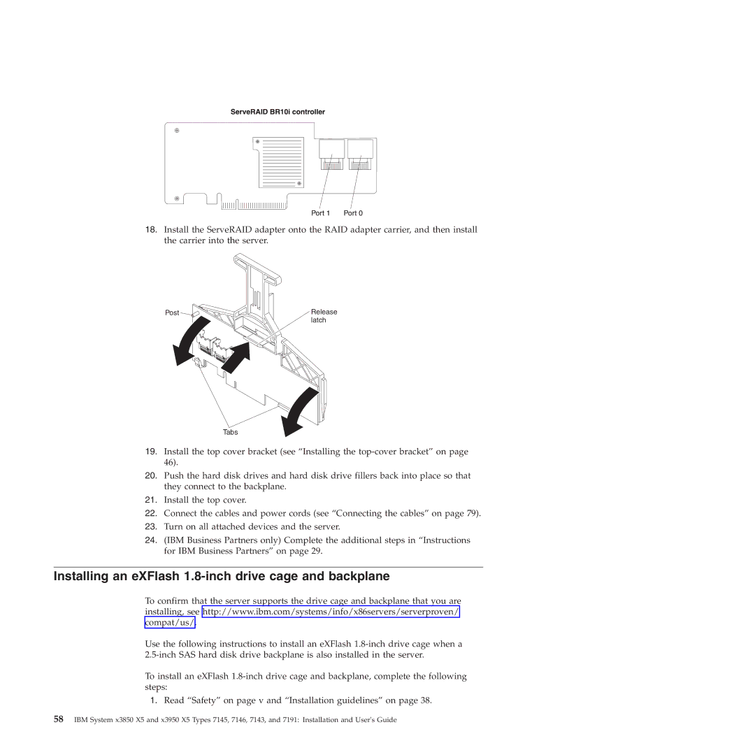 IBM 71453RU manual Installing an eXFlash 1.8-inch drive cage and backplane 