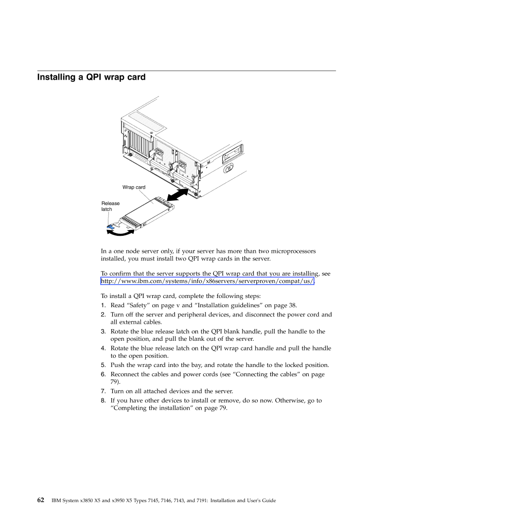 IBM 71453RU manual Installing a QPI wrap card 