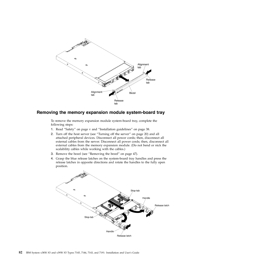 IBM 71453RU manual Removing the memory expansion module system-board tray 