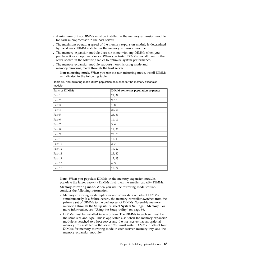 IBM 71453RU manual Pairs of DIMMs Dimm connector population sequence 