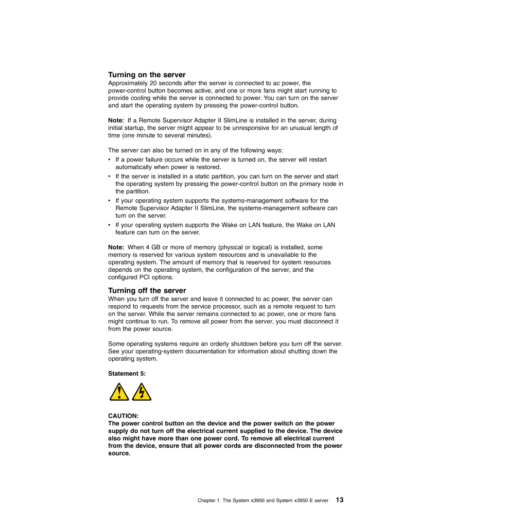 IBM 71455DU manual Turning on the server, Turning off the server 