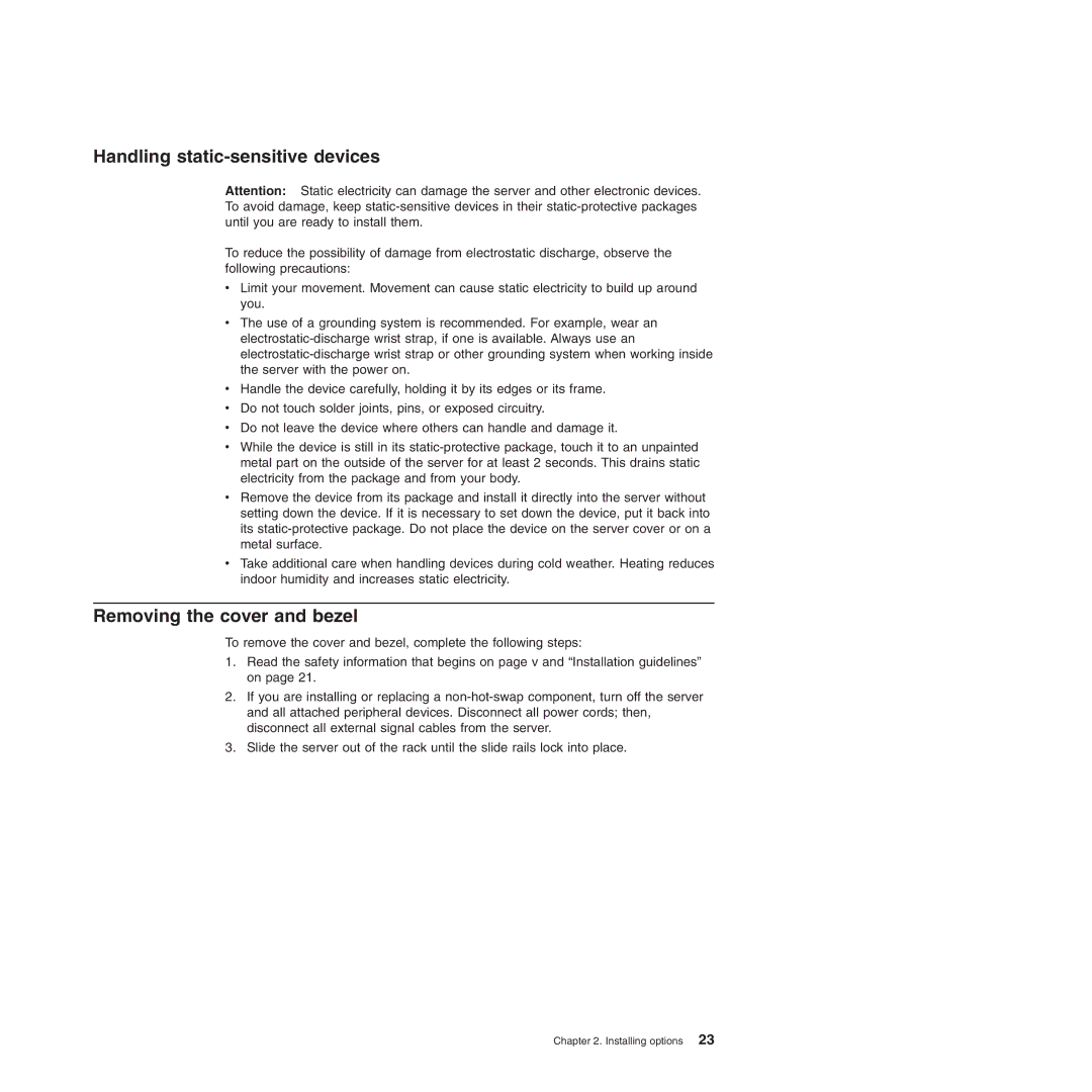 IBM 71455DU manual Handling static-sensitive devices, Removing the cover and bezel 