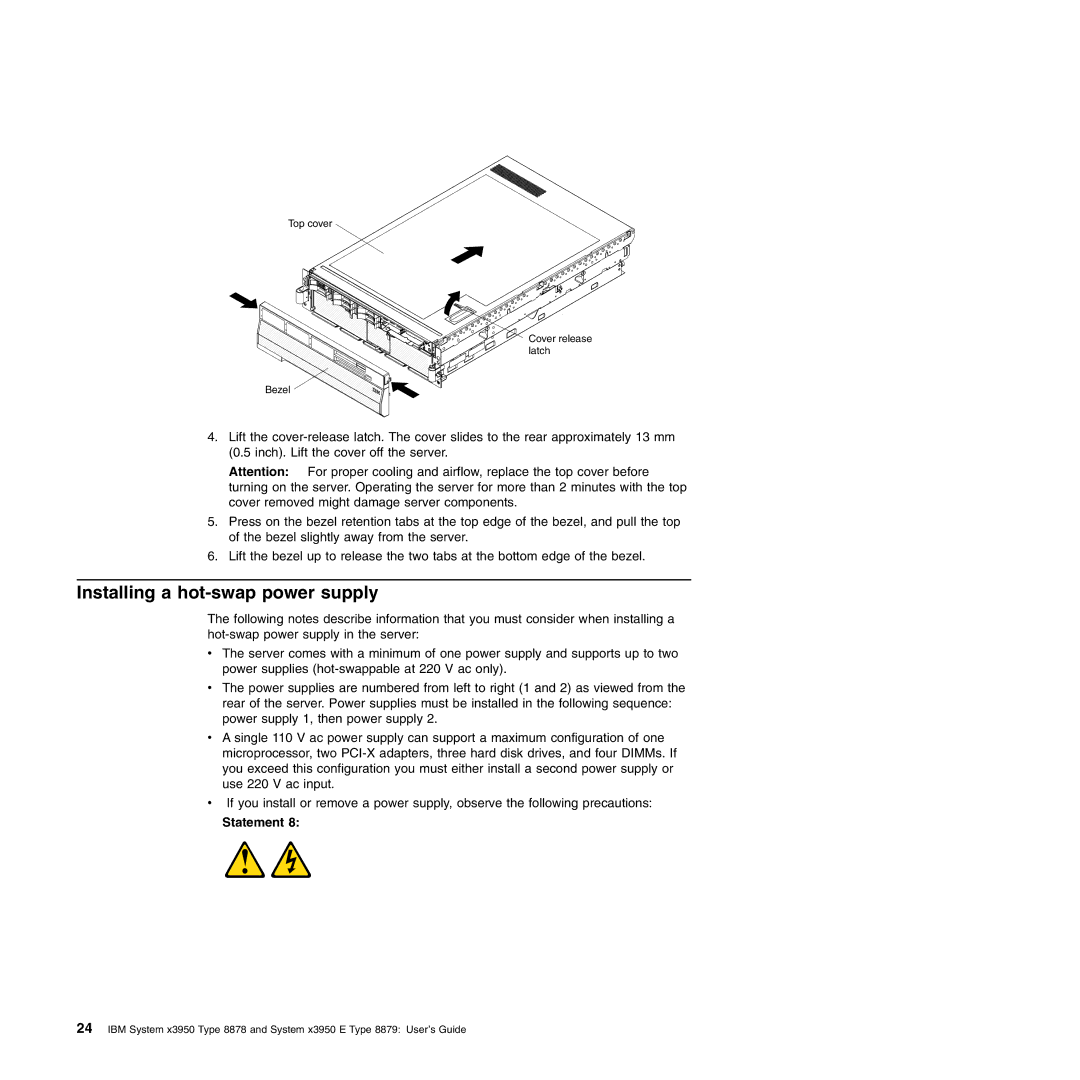 IBM 71455DU manual Installing a hot-swap power supply, Statement 