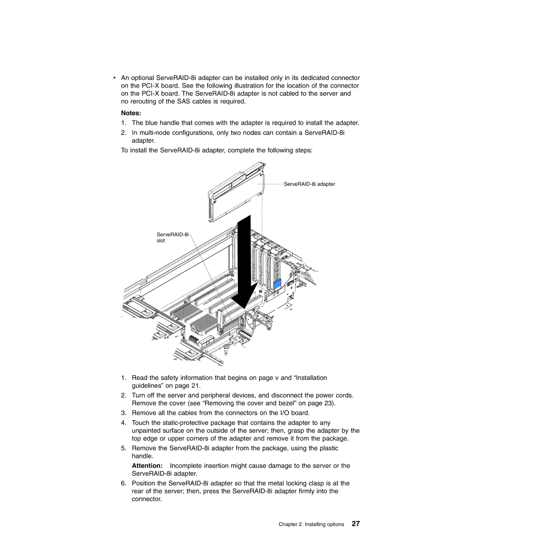 IBM 71455DU manual ServeRAID-8i adapter ServeRAID-8i slot 