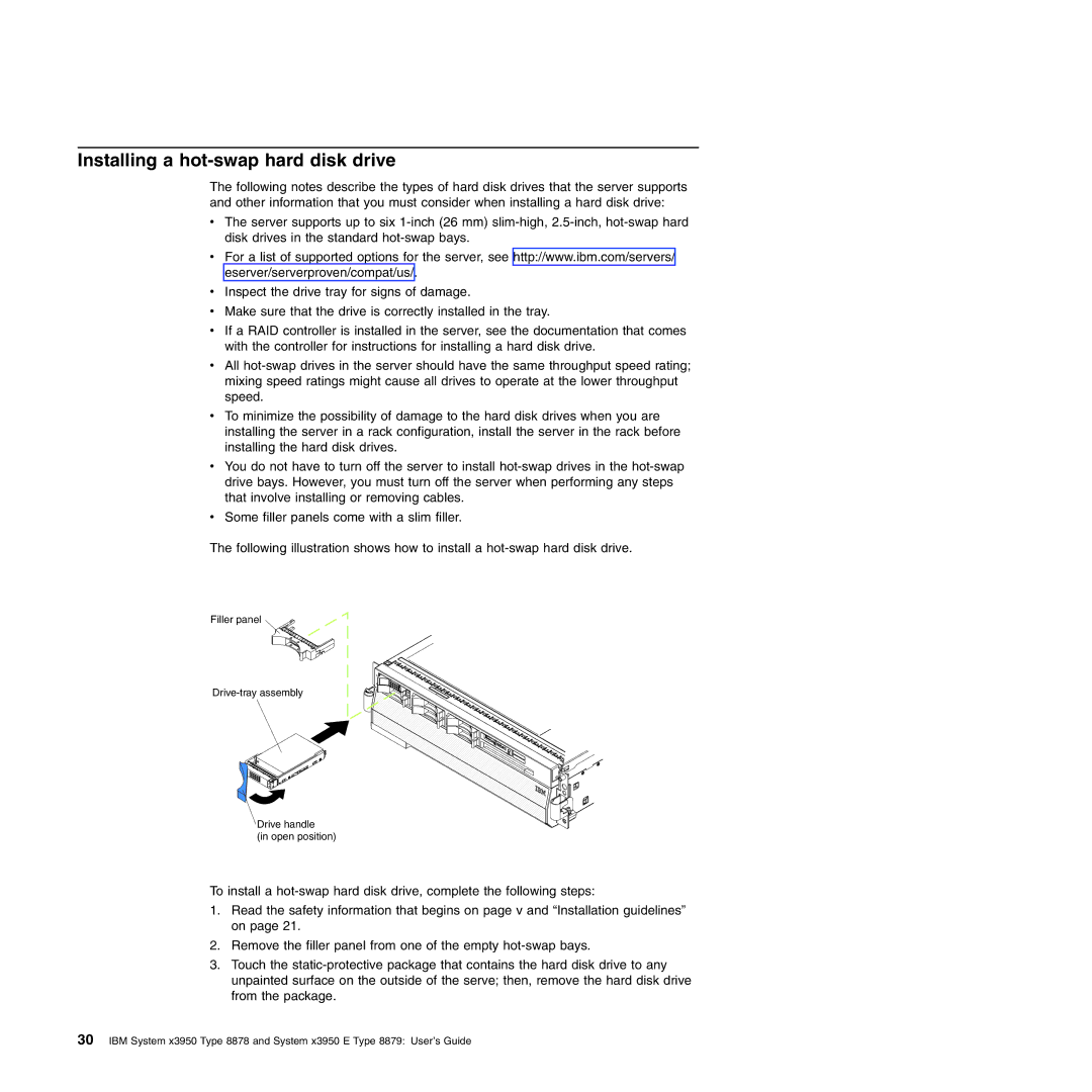 IBM 71455DU manual Installing a hot-swap hard disk drive 