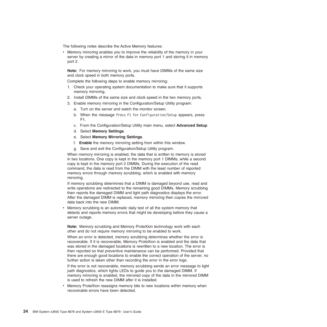 IBM 71455DU manual Select Memory Settings Select Memory Mirroring Settings 