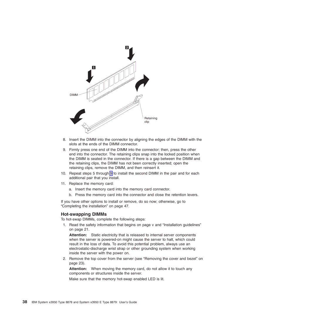 IBM 71455DU manual Hot-swapping DIMMs 