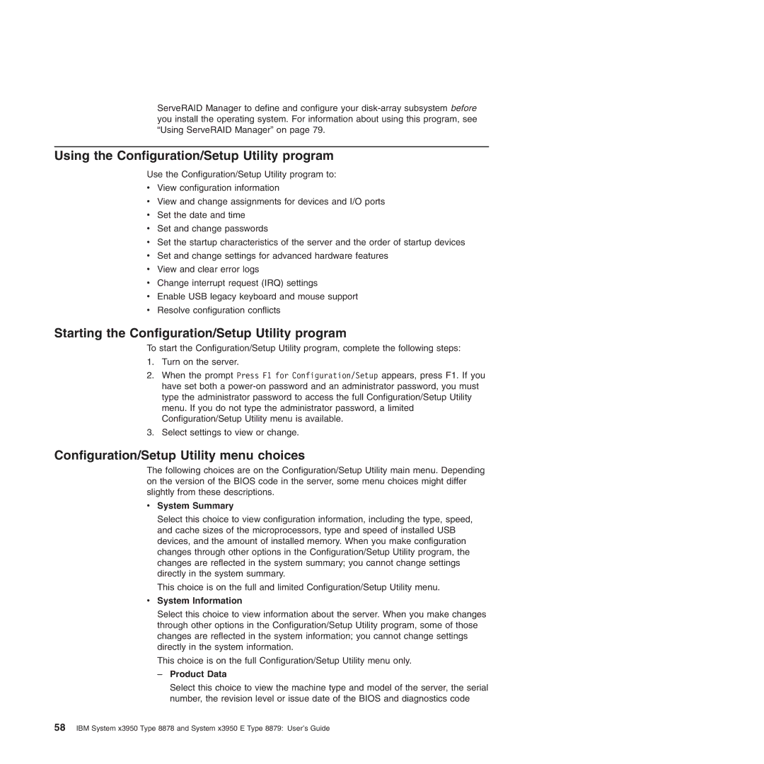 IBM 71455DU manual Using the Configuration/Setup Utility program, Starting the Configuration/Setup Utility program 