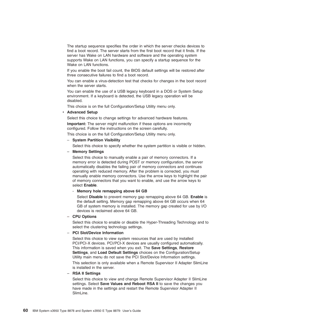 IBM 71455DU Advanced Setup, System Partition Visibility, Memory Settings, Memory hole remapping above 64 GB, CPU Options 