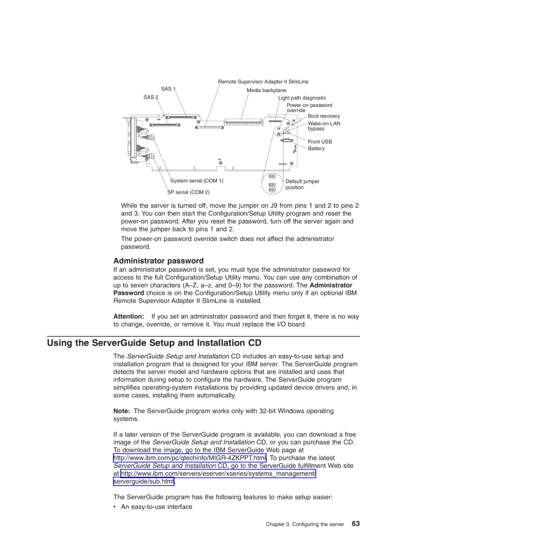 IBM 71455DU manual Using the ServerGuide Setup and Installation CD, Administrator password 