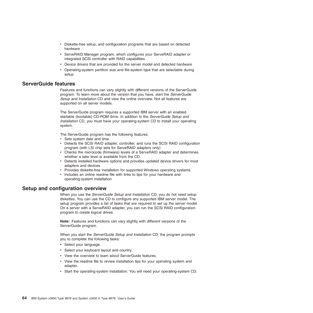 IBM 71455DU manual ServerGuide features, Setup and configuration overview 