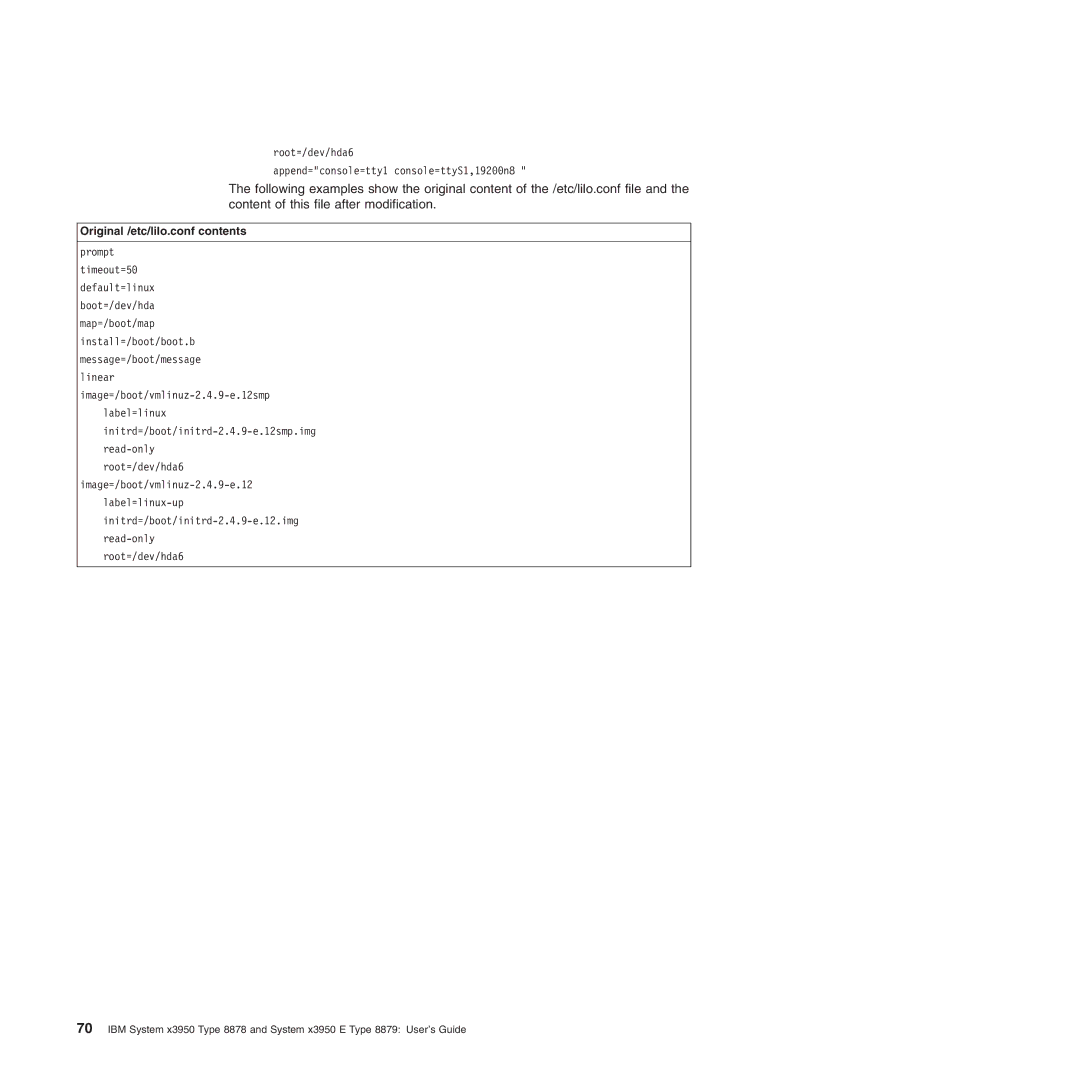 IBM 71455DU manual Original /etc/lilo.conf contents 