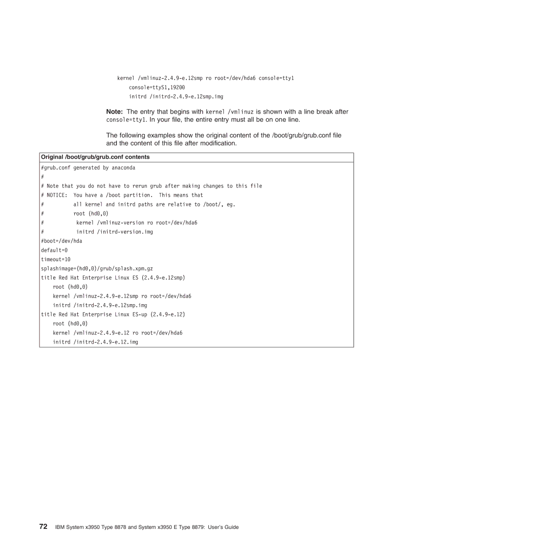 IBM 71455DU manual Original /boot/grub/grub.conf contents 